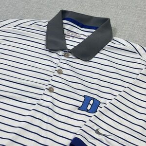 Nike Golf Tour Performance Duke Blue Devils Polo Shirt Mens M White Blue Striped